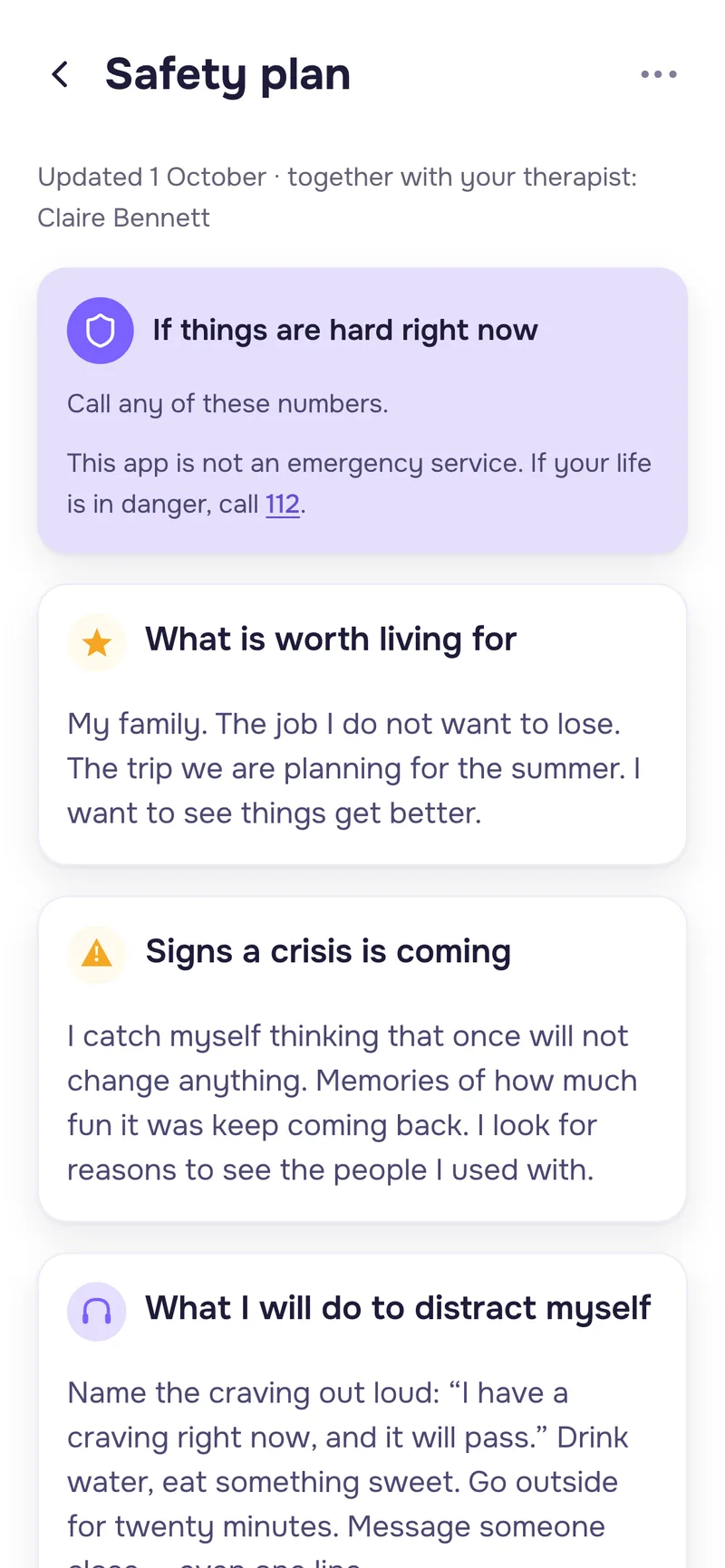 Safety plan in the client app