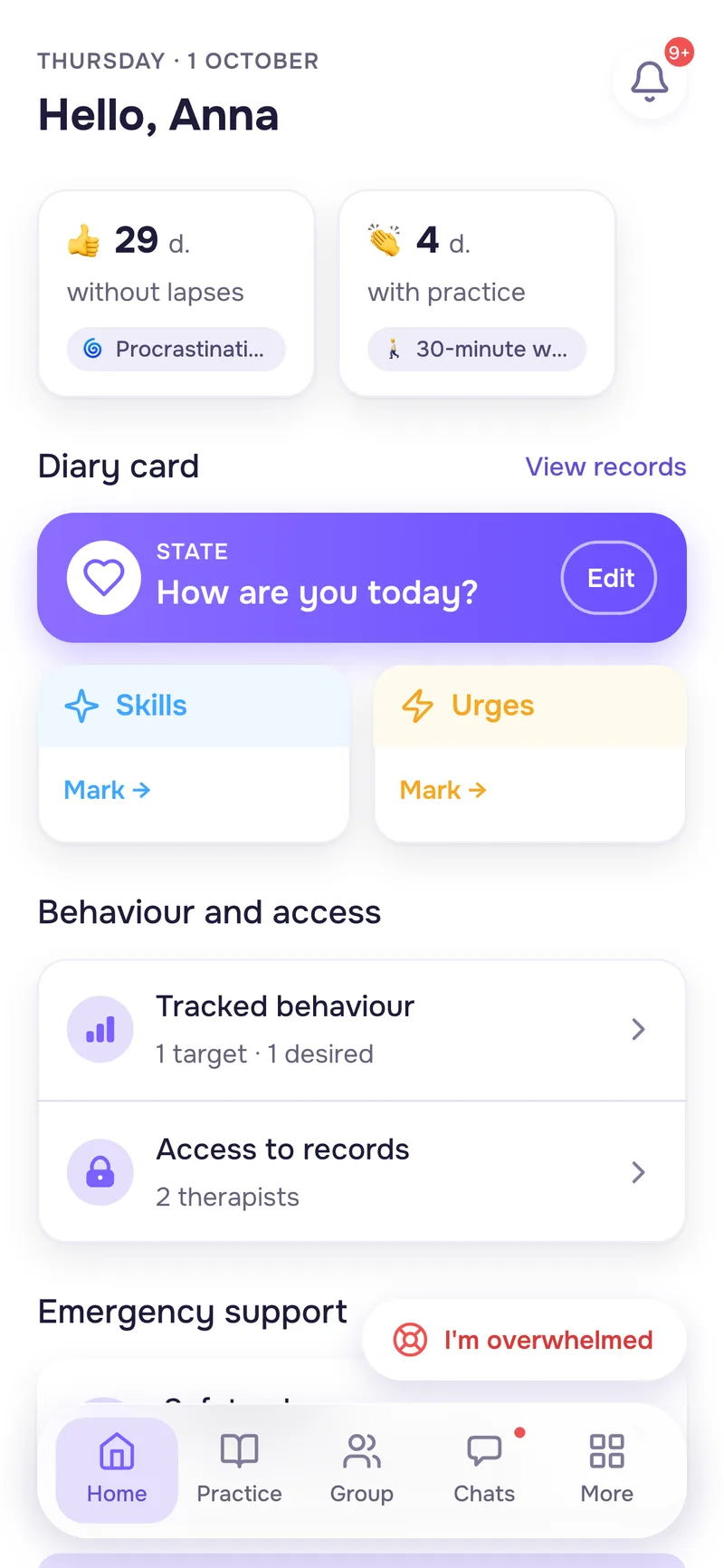 Home screen of the client app