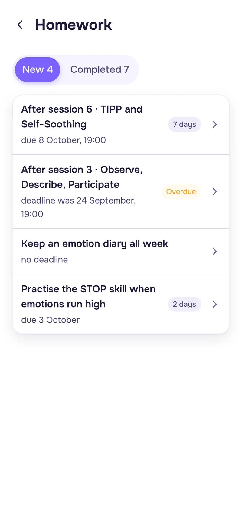 Homework in the client app