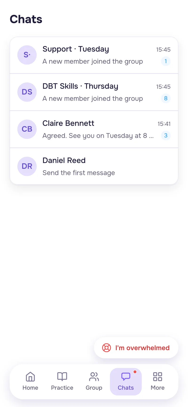 Messages in the client app